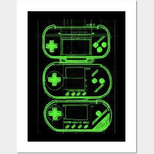 Green Handheld Gaming Blueprint Posters and Art